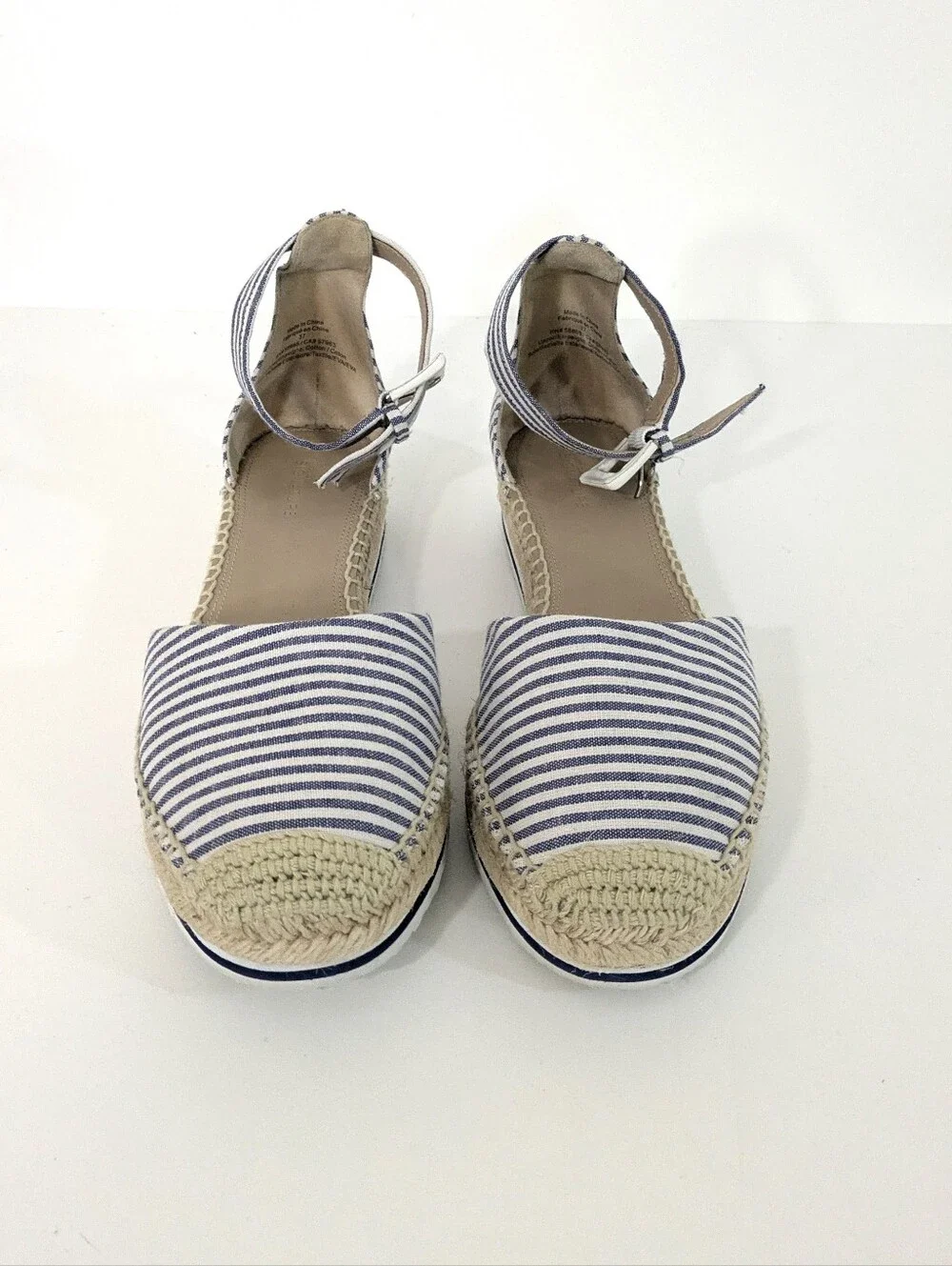 Nordstrom Signature Blue Grey / White Ticking Gladiator Espadrille Sandals - 37